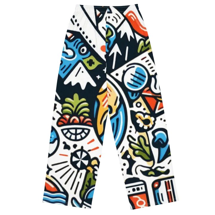 All-Over Print Unisex Wide-Leg Pants | AI Design travel icons product image (2)