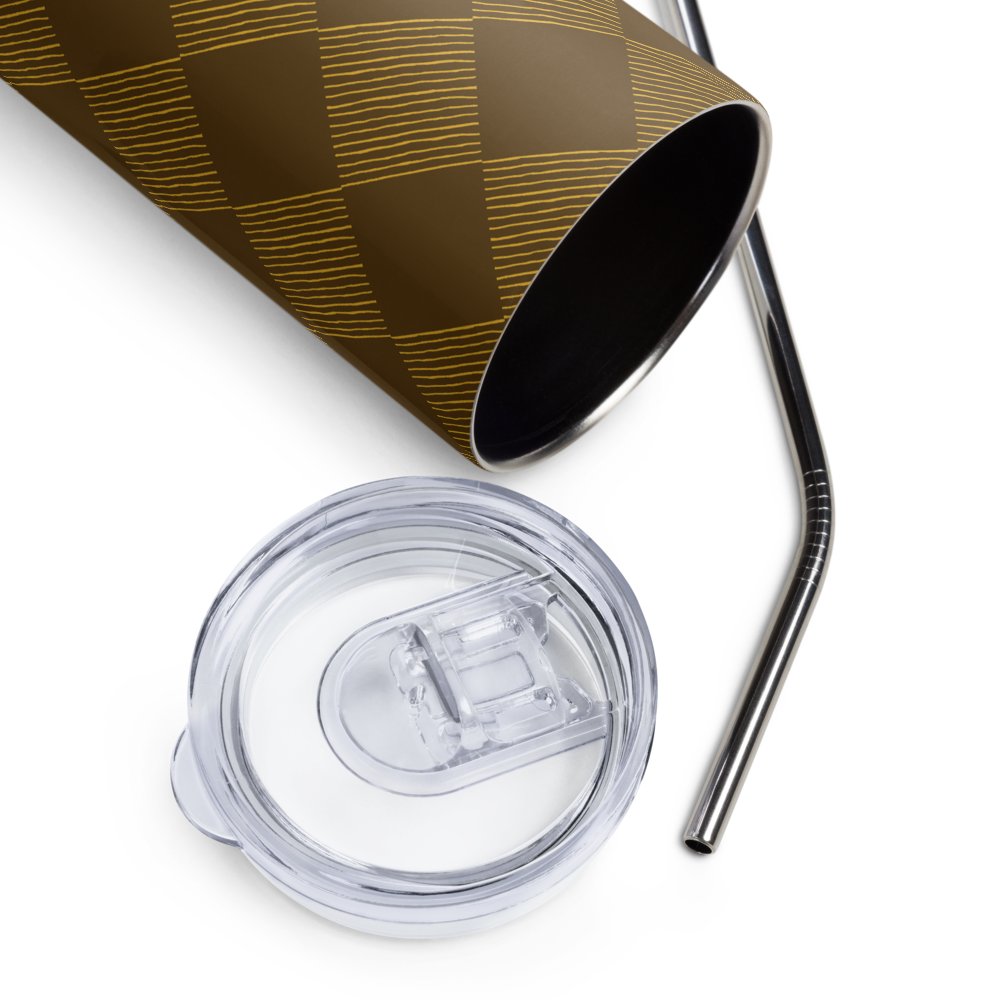 Brown and Gold Diamonds on 20-ounce Stainless Steel Tumbler with Straw product image (5)