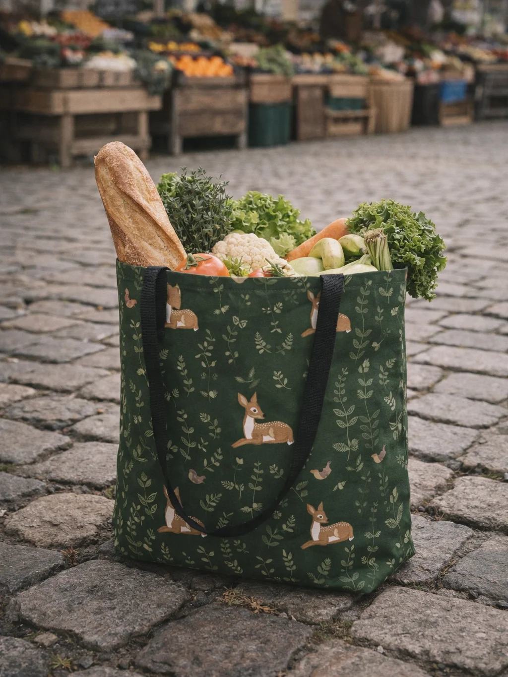FOX AND DEER WOODLAND TOTE BAG GREEN product image (1)