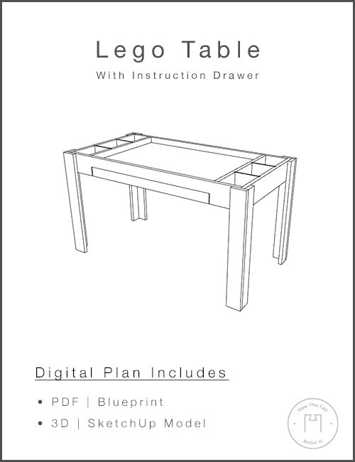 Kids Lego Table With Storage - Woodworking Project Plan and 3D SketchUp Model product image (1)