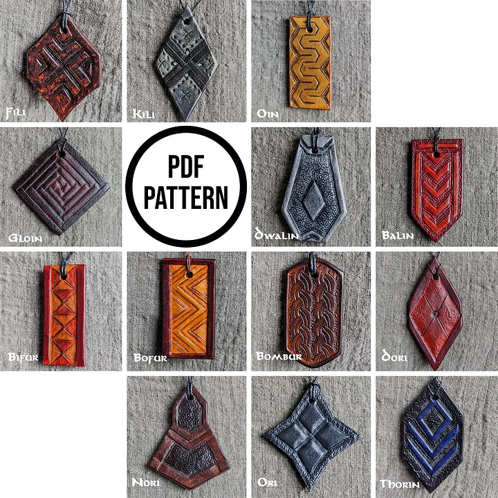 Leather Pendant PDF Pattern Pack - Dwarf Pendants inspired by The Hobbit product image (1)