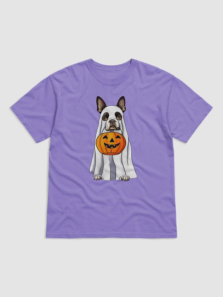 Boston Terrier Halloween Tee | Funny Fall & Halloween Boston Wearing a Ghost Costume with Pumpkin Basket product image (1)