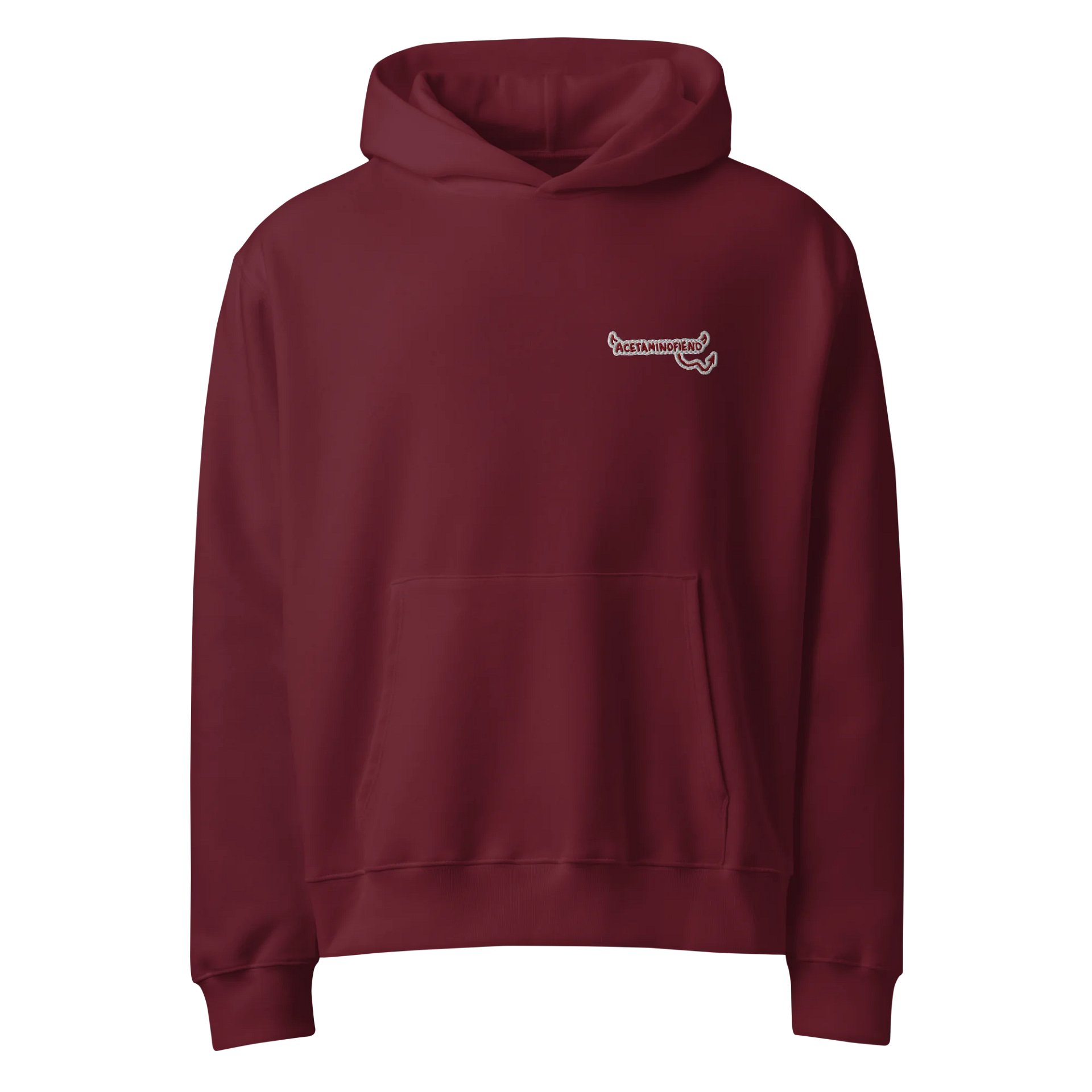 ACETAMINOFIEND l.c. maroon embroidered slouchy hoodie product image (1)