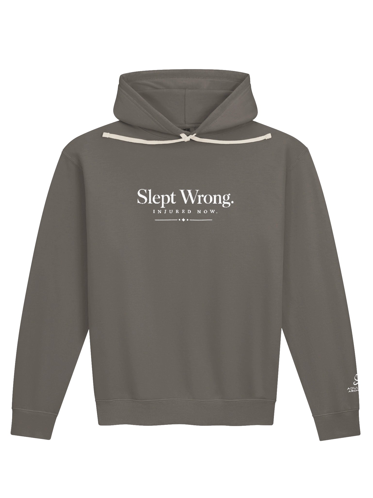 “Slept Wrong. Injured Now.” — Unisex Garment-Dyed Fleece Hoodie product image (2)