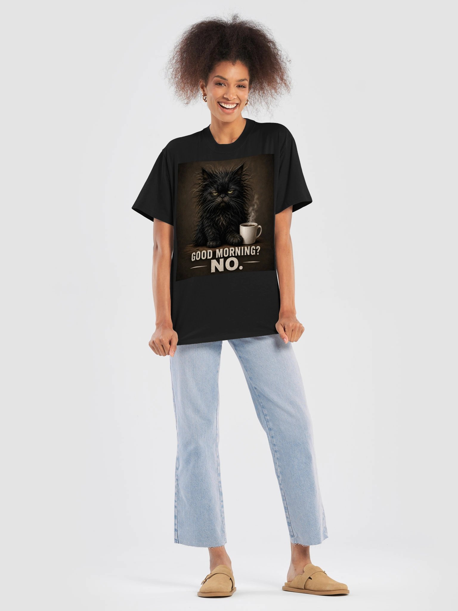 Good Morning? NO. Black Cat Coffee T-Shirt | Funny Cat Lover Gift product image (8)