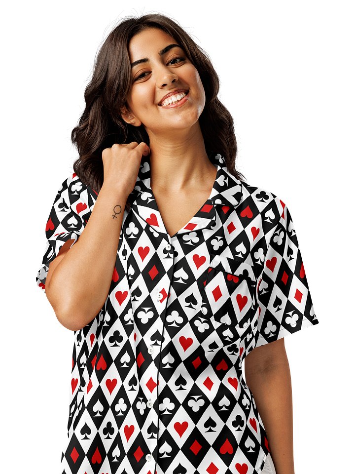 Retro Playing Card Suits Argyle All-Over Print Pajama Shirt product image (2)