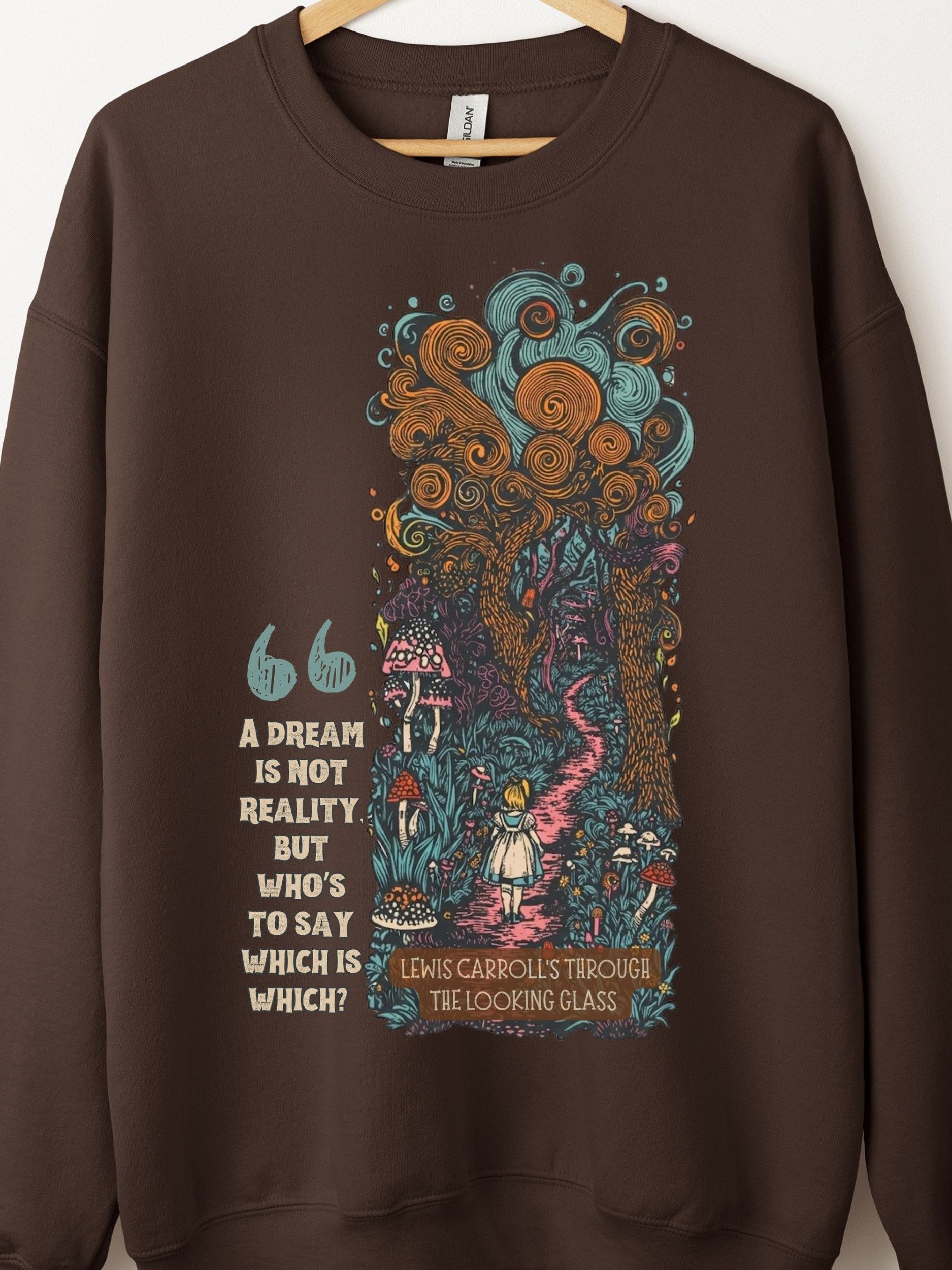 Through the Looking-Glass Fantasy Quote Crewneck, Lewis Carroll Graphic product image (1)