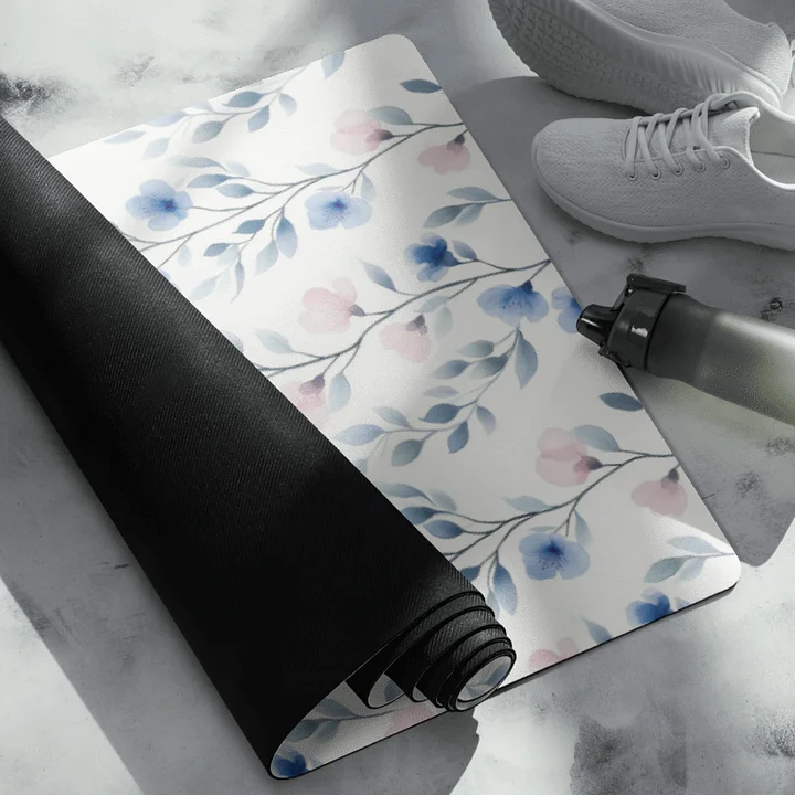 Blue and Pink Floral Watercolor Pattern Yoga Mat by Treasure Pie product image (2)