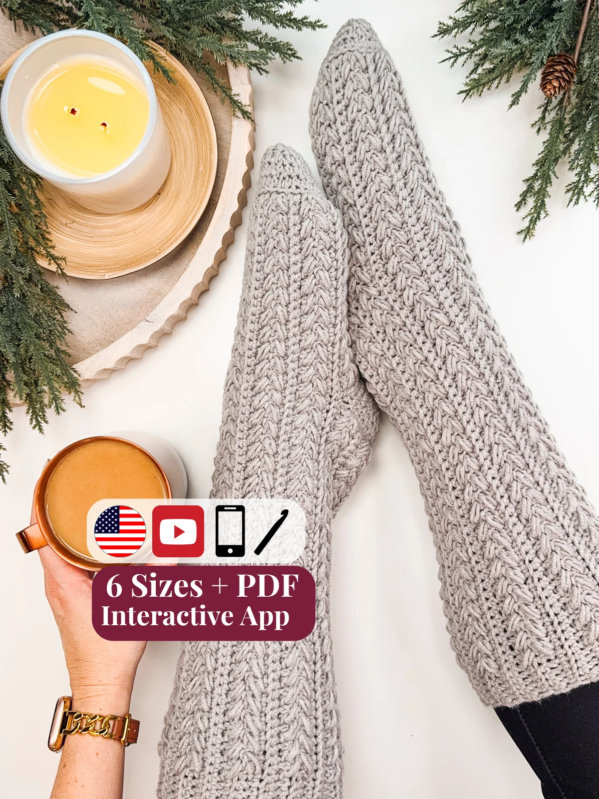 Snowdrift Wheat Slipper Socks PDF Pattern product image (1)