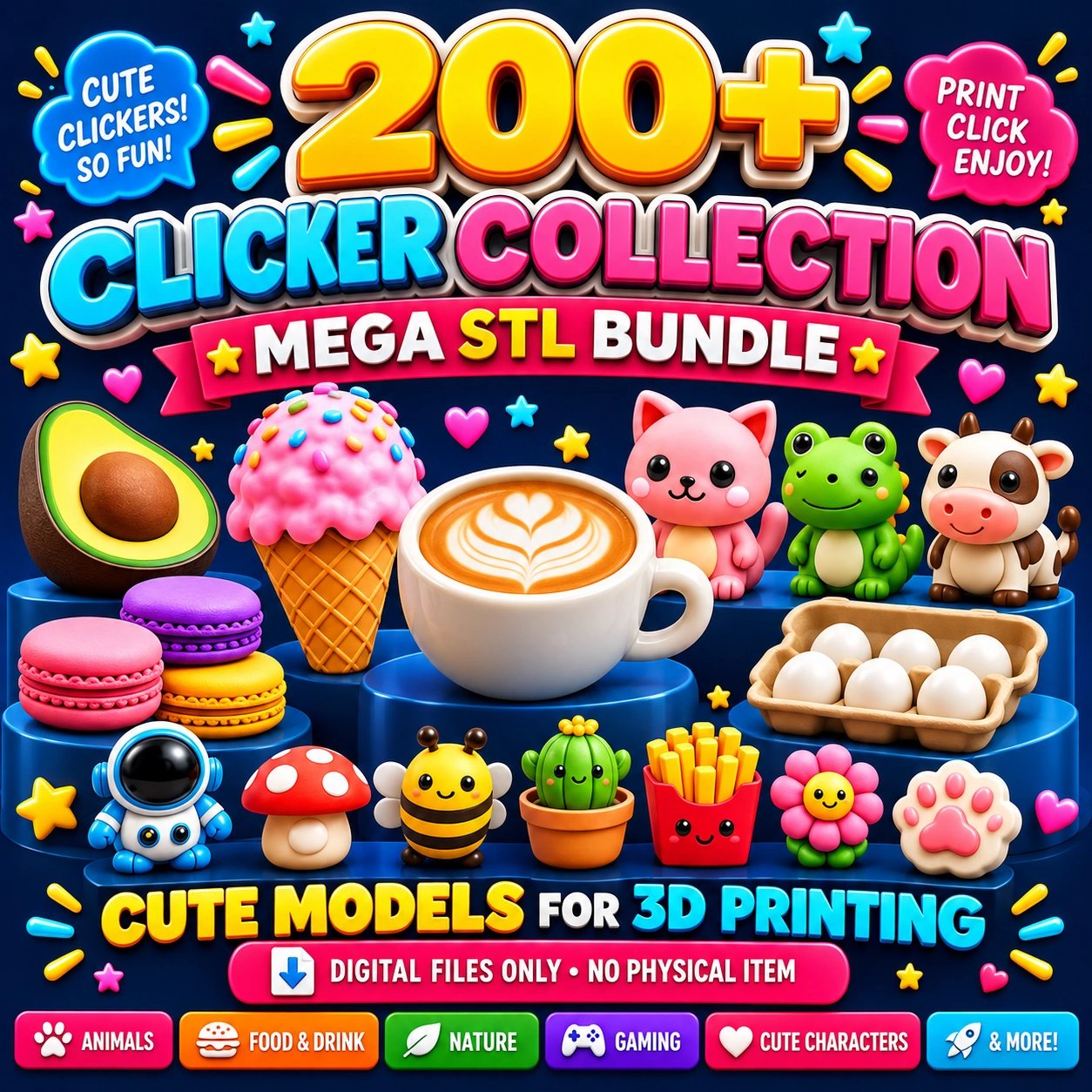 200+ Clicker STL Bundle , Animal , Food, Fidget Models product image (1)