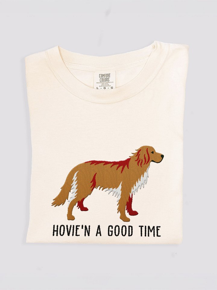 Hovie'n a Good Time T-Shirt(Embroidered) of a Hovawart(Blonde) product image (1)