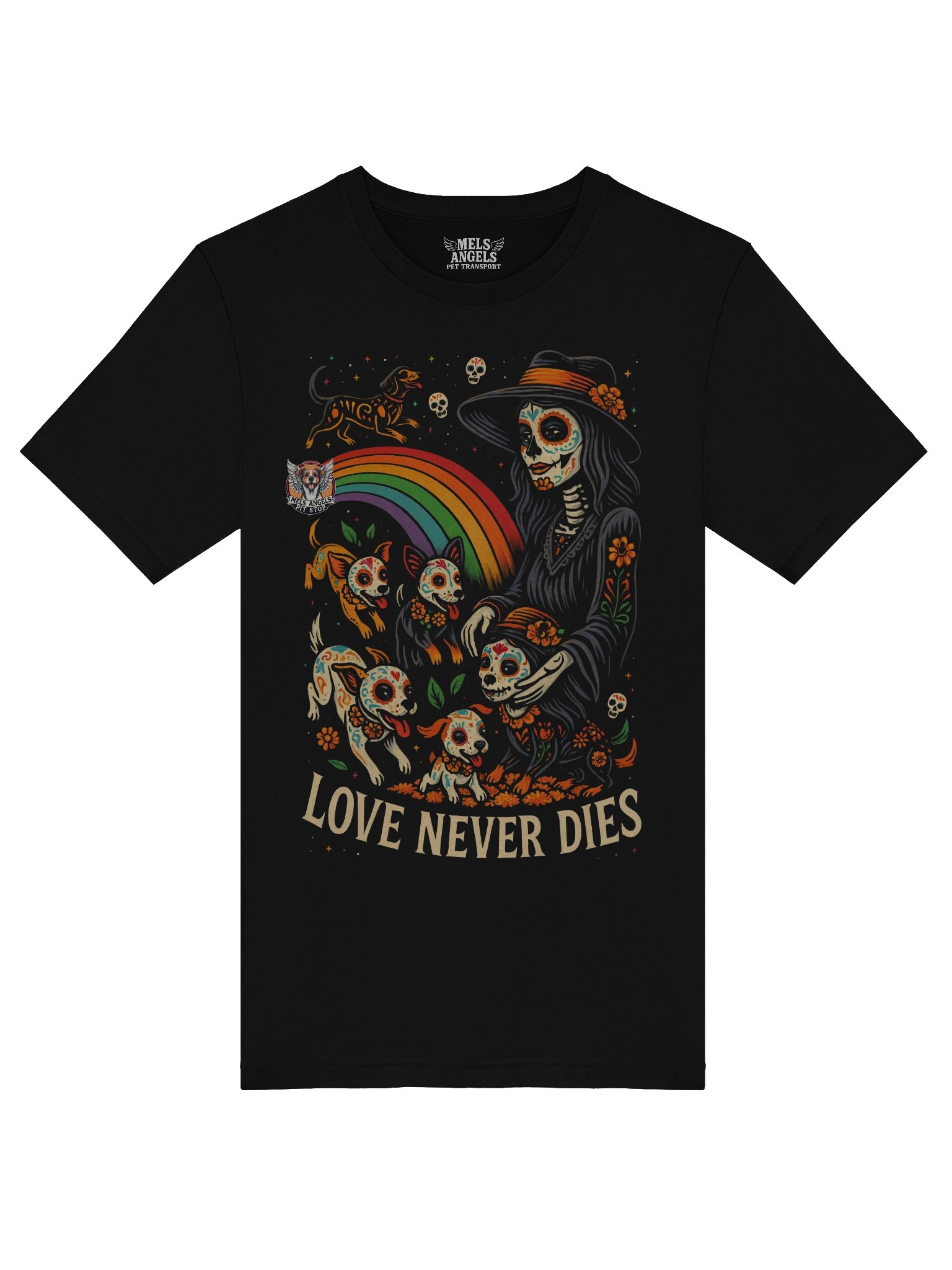 Love Never Dies Día de los Muertos Dog T-Shirt – Mel’s Angels Pet Apparel product image (1)