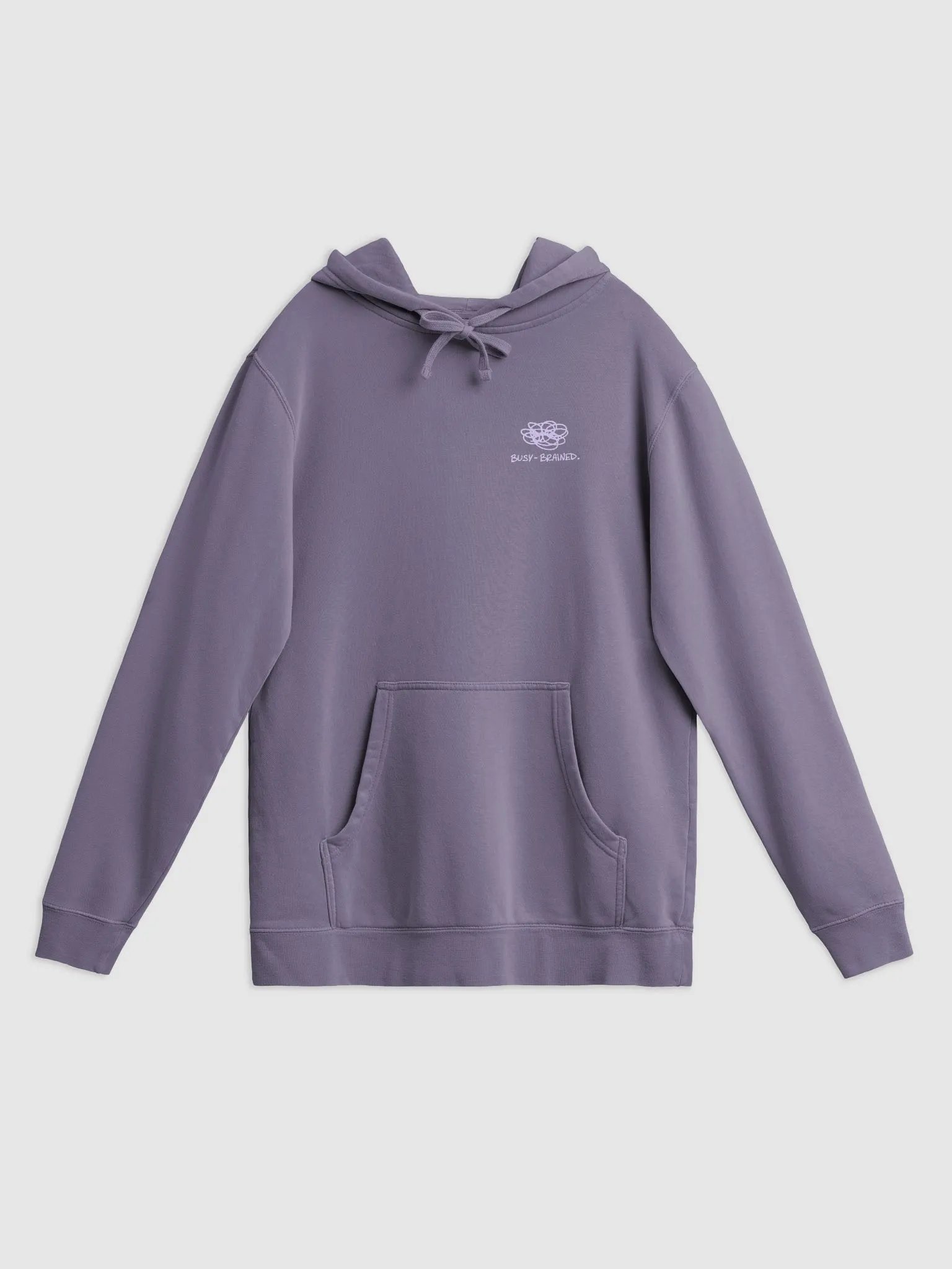 BUSY-BRAINED (sm. lavender design) printed pigment hoodie product image (13)