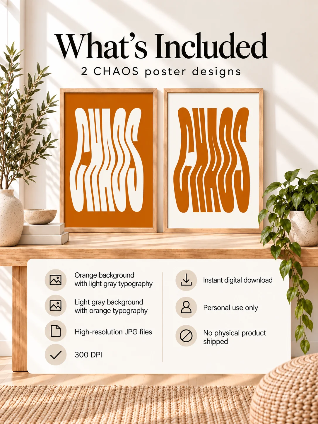 Chaos Wavy Typography Poster Orange Cream Retro Groovy Printable Wall Art Psychedelic Mid Century Dopamine Decor Digital Download product image (2)