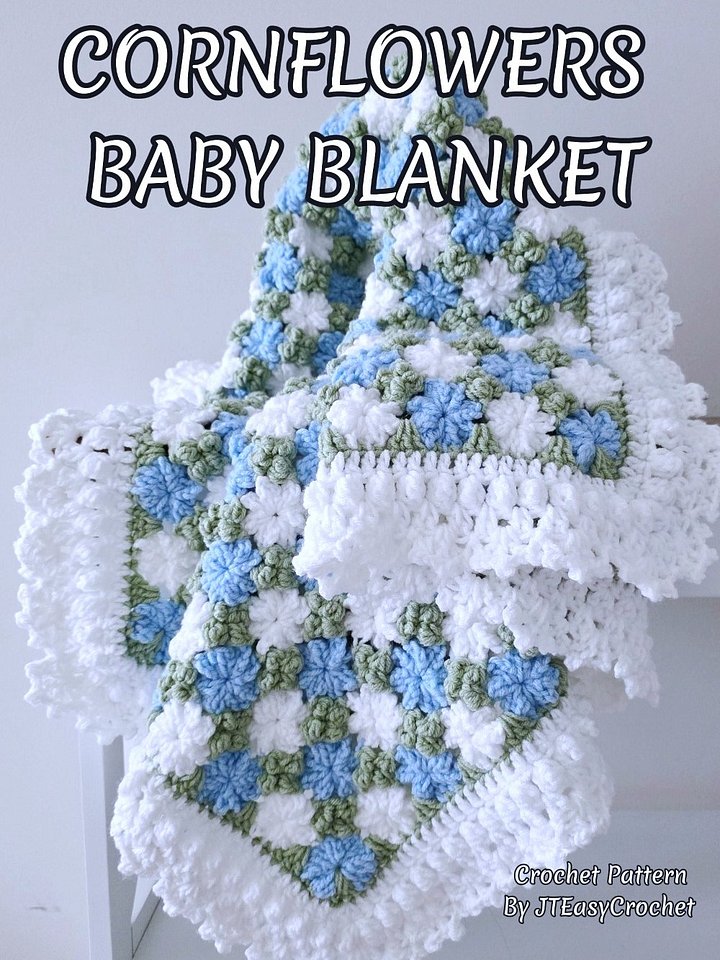 Crochet Pattern & Video, Cornflower Baby Blanket Throw, Crochet Rug product image (1)
