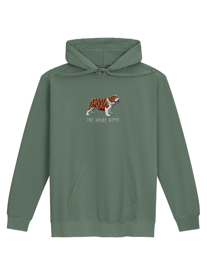 The House Hippo Premium Hoodie (Embroidered) of an English Bulldog(Brindle & White) product image (9)