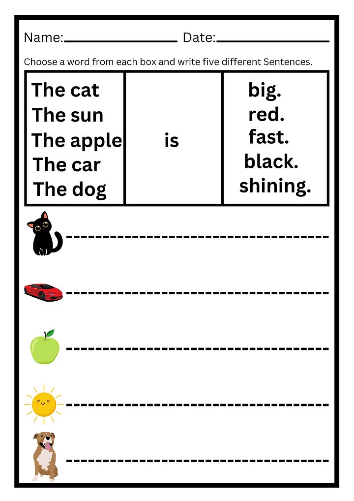 simple sentence practice worksheet PDF product image (2)