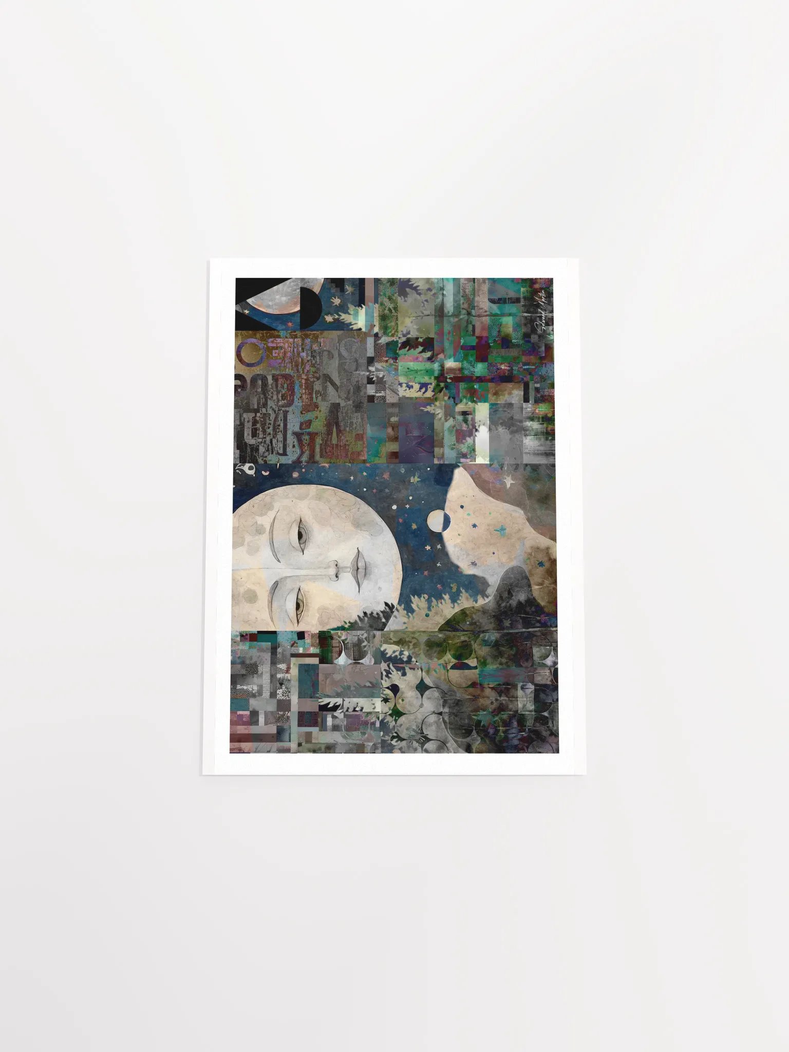 'Lunar Guide' by Edward Martin-Mixed Media Collage: Celestial Face Poster product image (5)