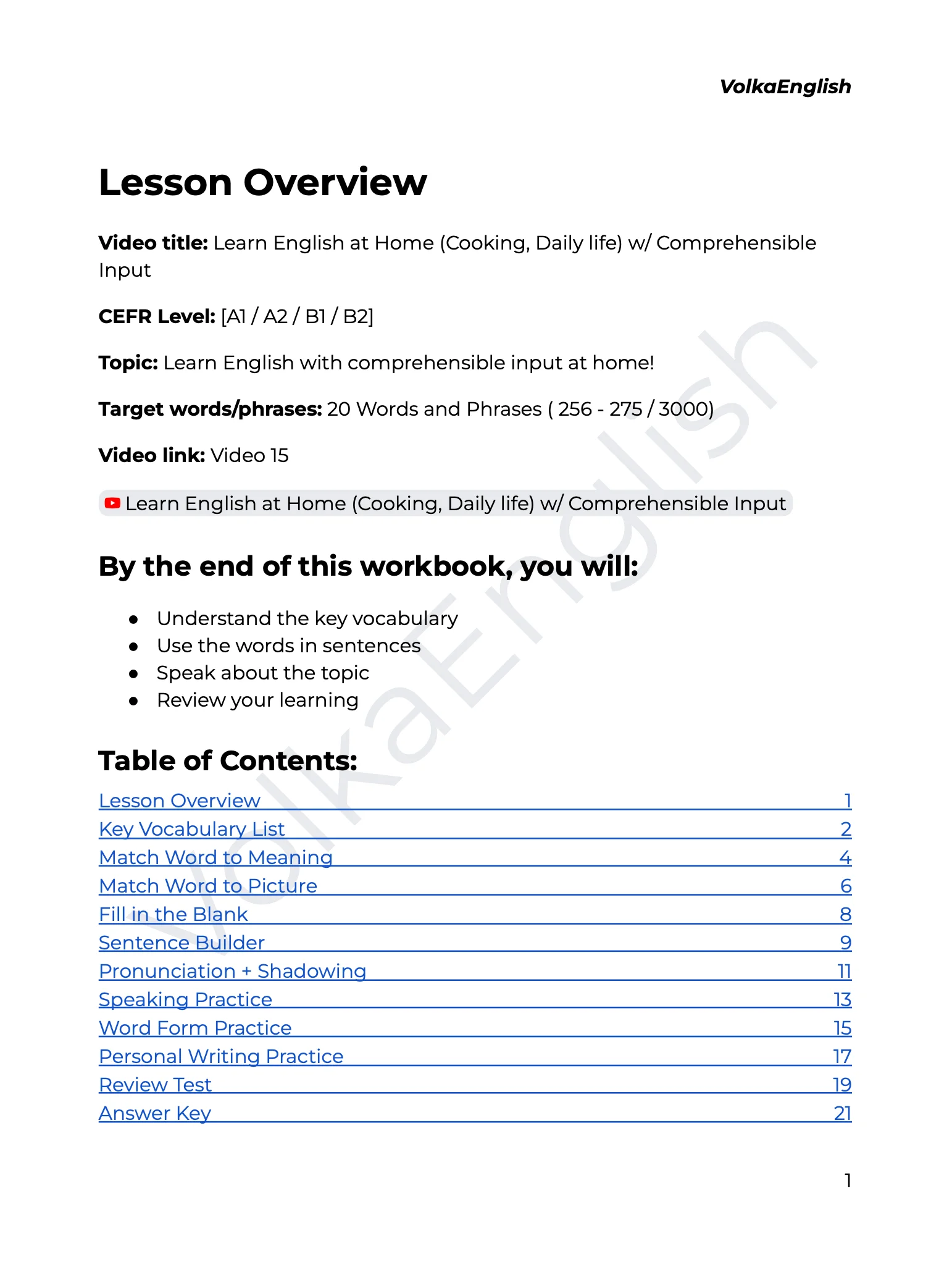 Learn English at Home (Cooking, Daily life) w/ Comprehensible Input - Video 15 Study Pack product image (2)