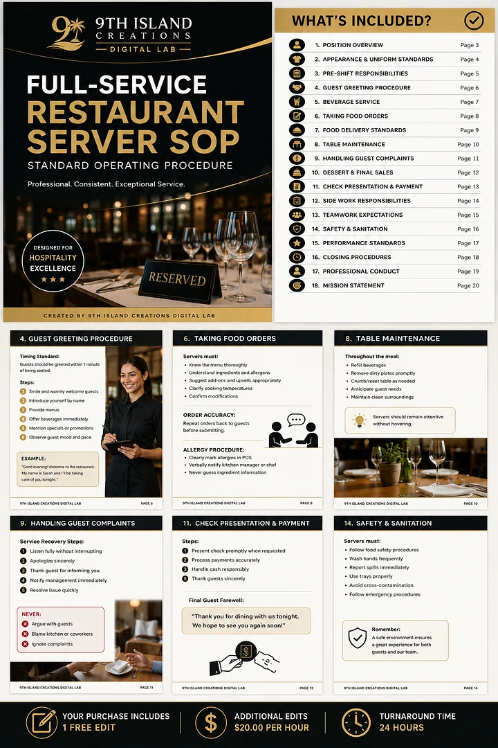Full Service Restaurant SERVER SOP product image (2)