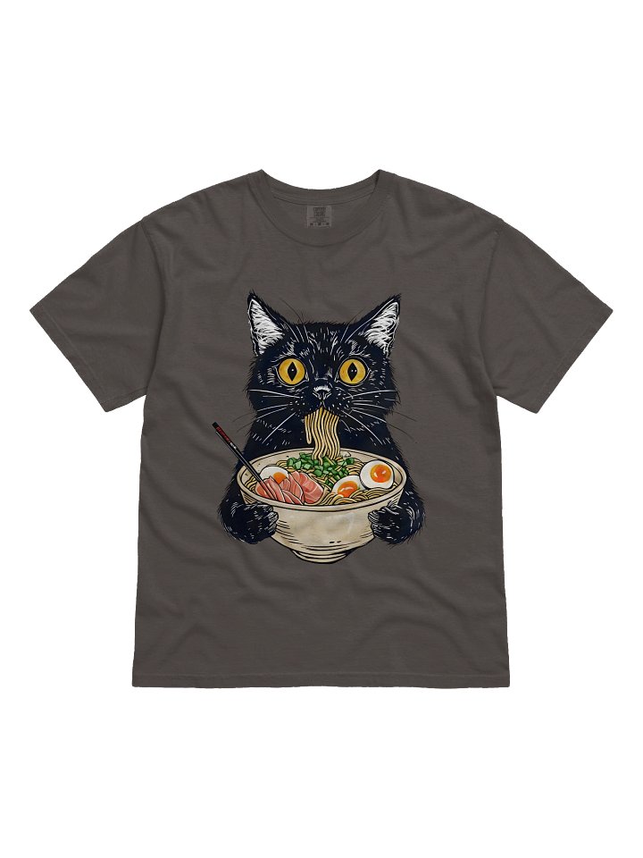 Ramen Eating Black Cat T-Shirt – Relaxed Fit Heavyweight Unisex Cotton T-Shirt product image (1)
