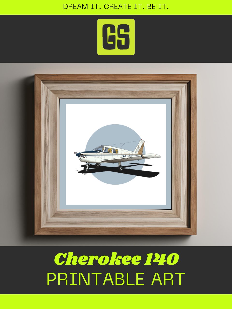 Piper Cherokee 140 ZS-EEJ Digital Printable Aviation Art Illustration Square Size The perfect Pilot Gift product image (6)
