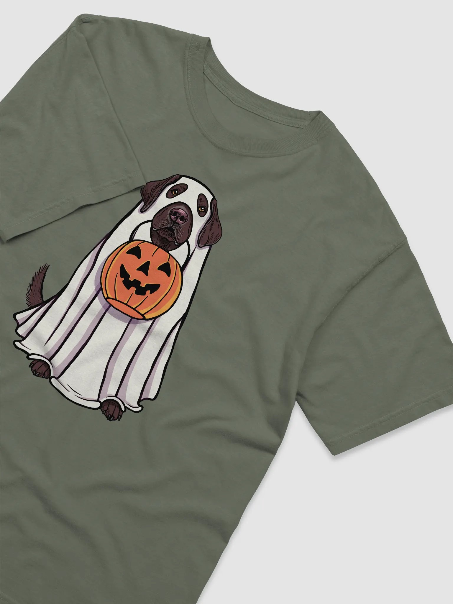 Funny Halloween Labrador Retriever(Chocolate) T-Shirt | Funny Labrador Wearing a Ghost Costume and Holding a Pumpkin Basket product image (6)