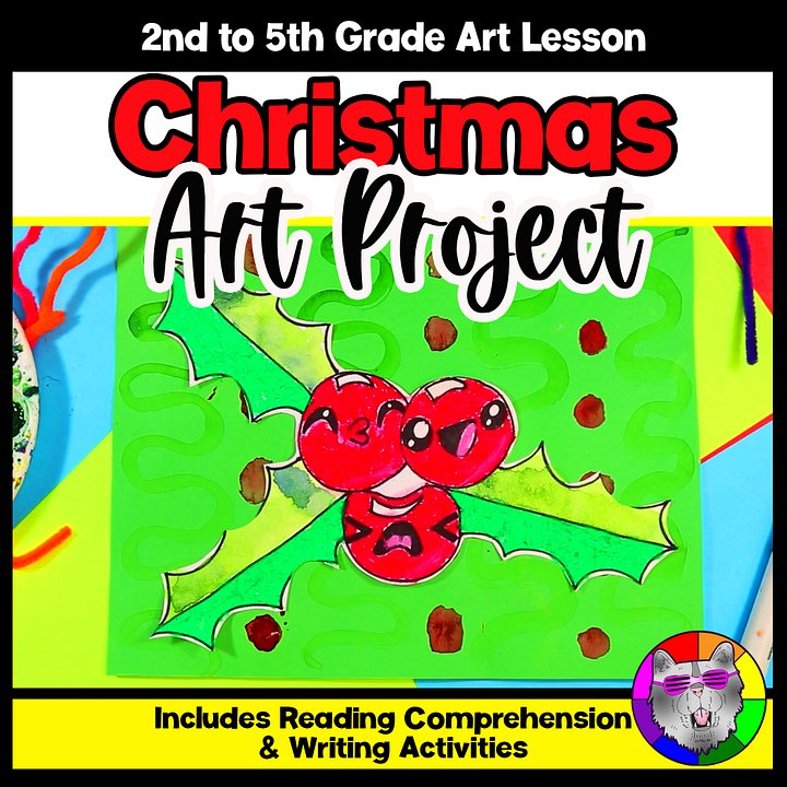 Christmas Art Lesson Christmas Holly Art Project Holiday Art Activity Craft product image (1)