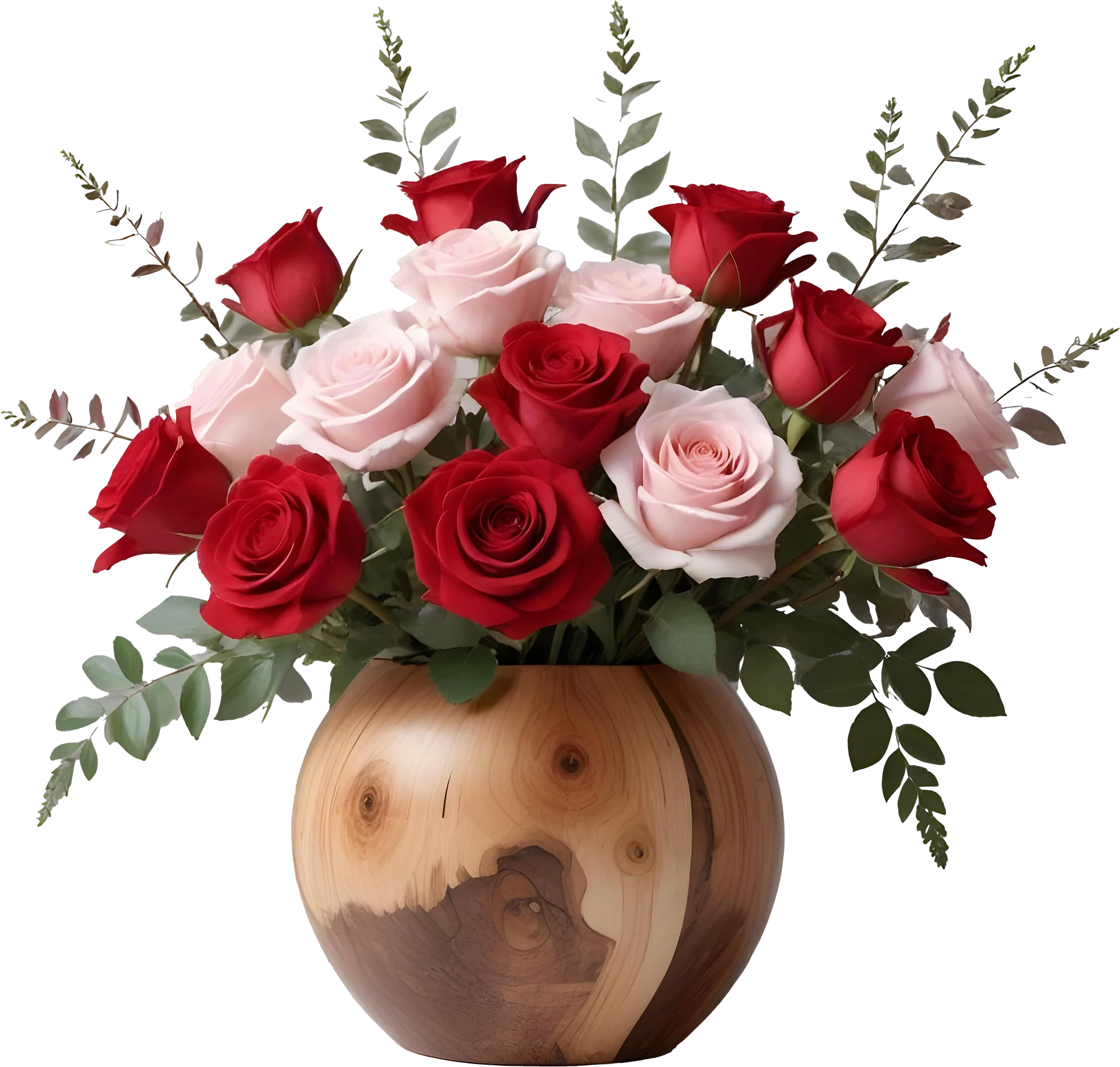 Romantic Elegance – Wooden Vase and rose PNG product image (1)