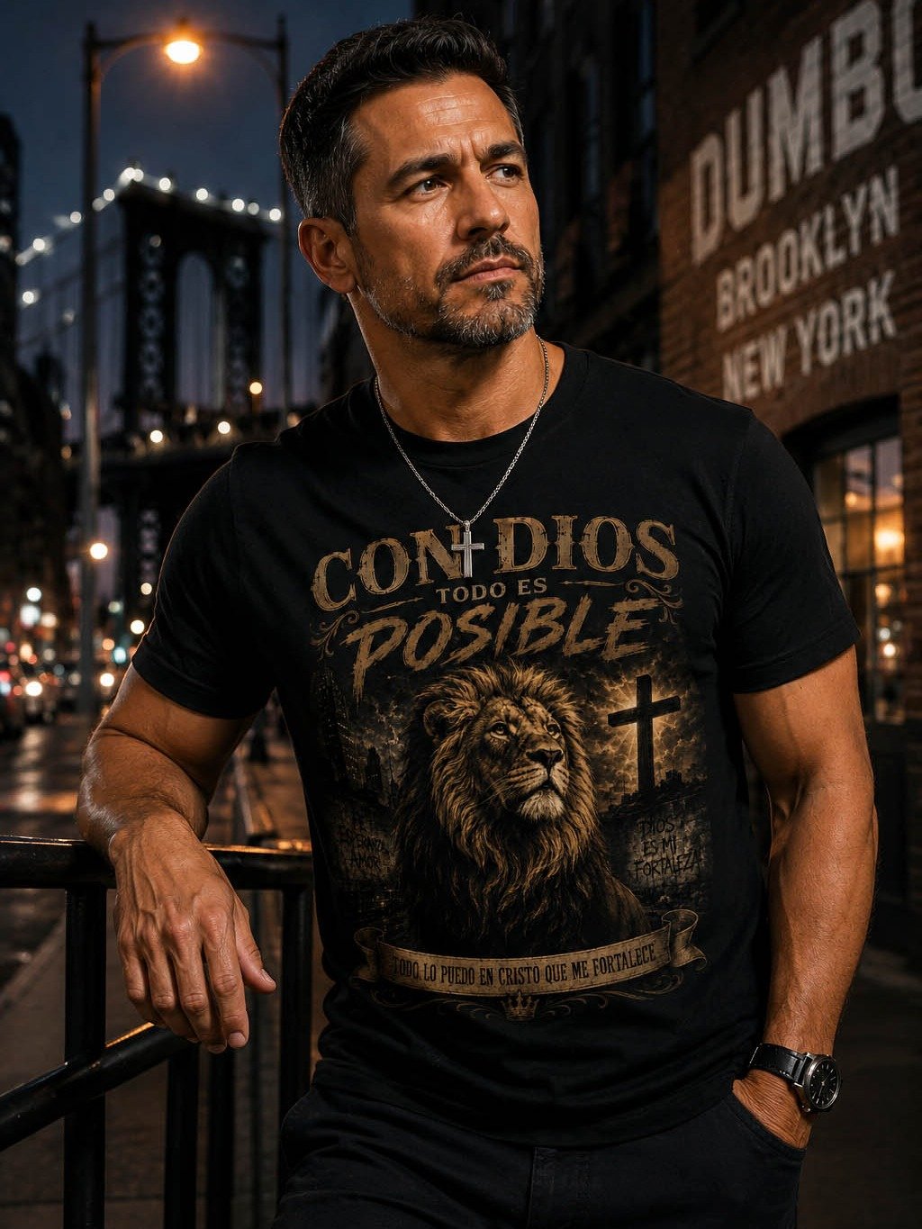 Con Dios Todo Es Posible – Camiseta Cristiana con León de Fe para Hombre product image (3)