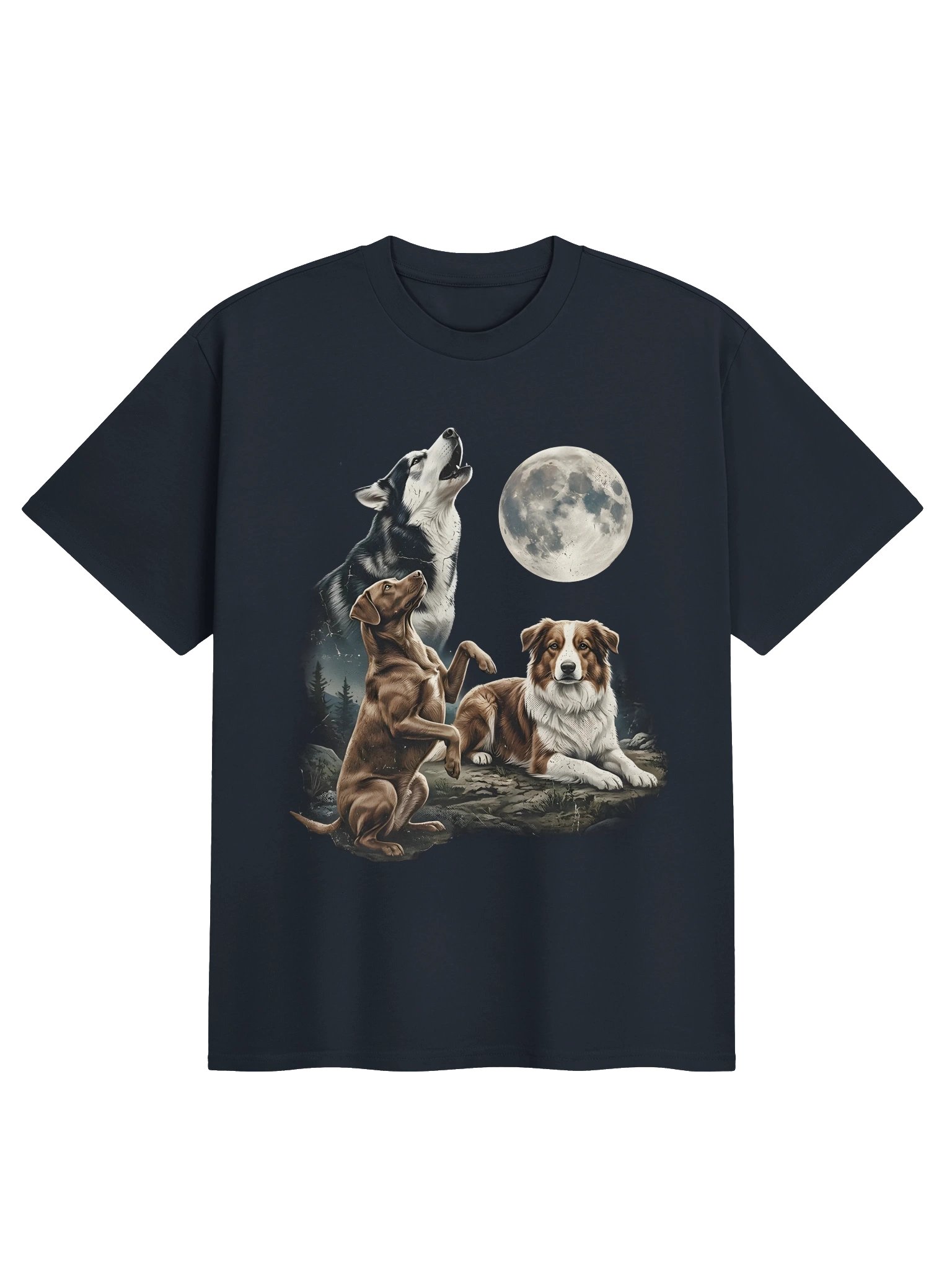 Moonlit Howl – Three Dogs Under the Full Moon T-Shirt product image (3)