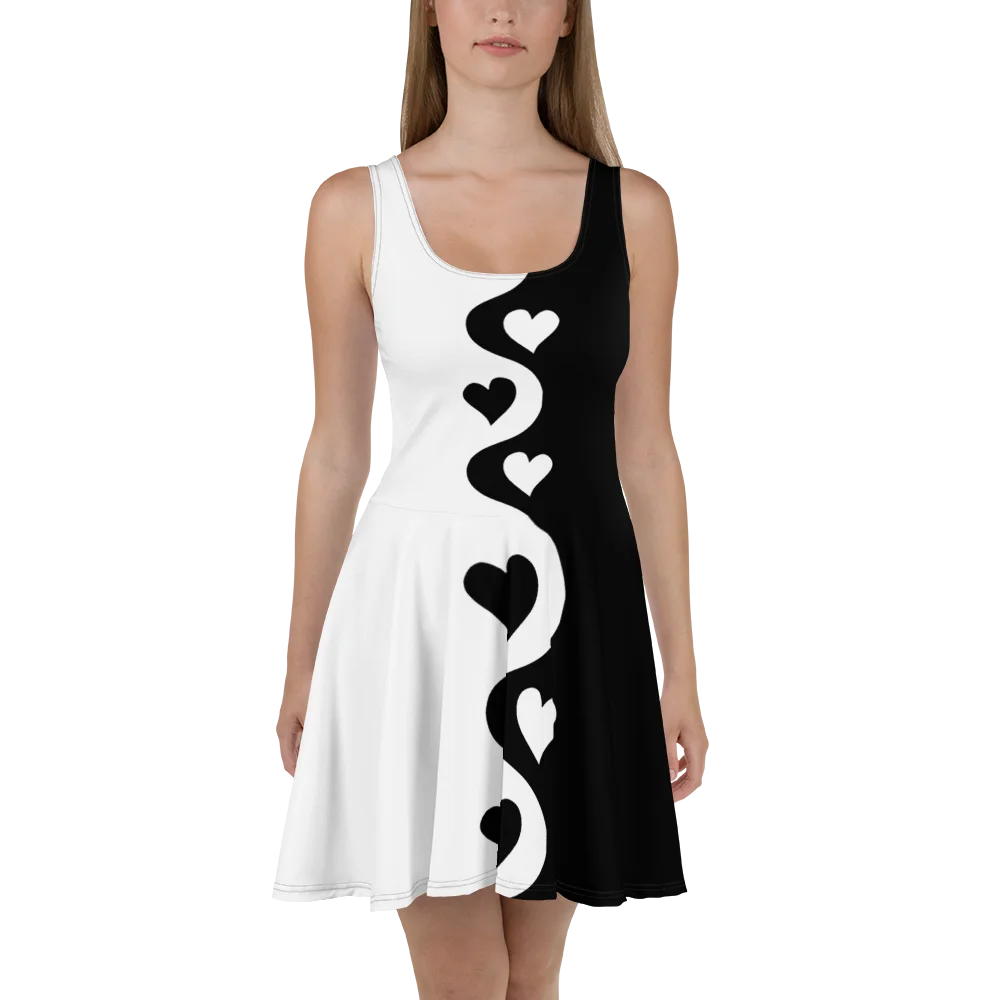 Split Half and Half Hearts Dress | Black and White product image (1)