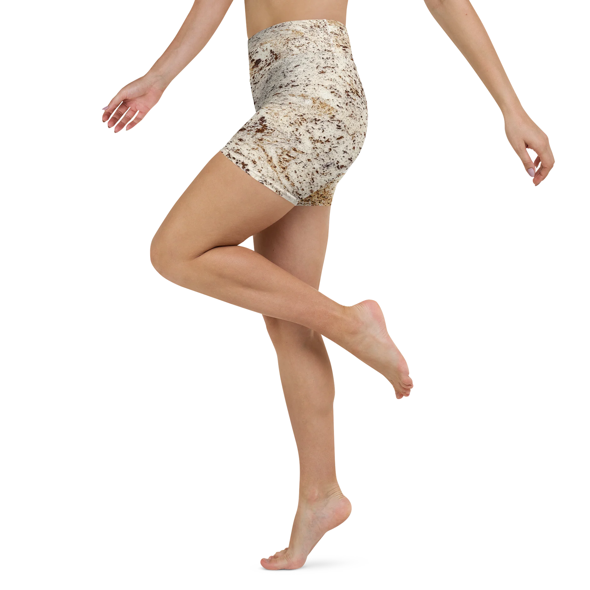 Espresso Swirl: All-Over Print Earthy Brown & Cream High-Waisted Yoga Shorts product image (4)