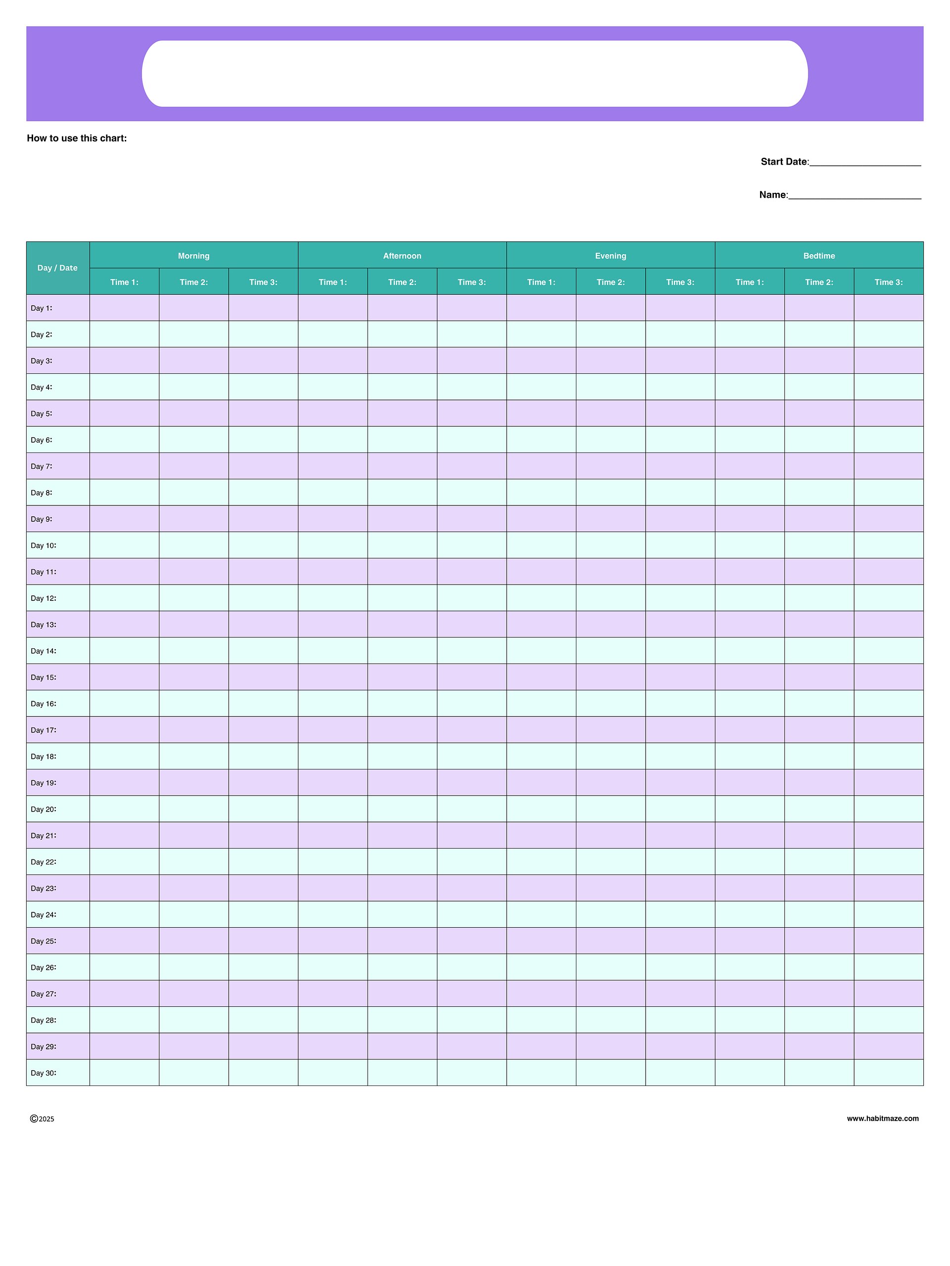 30 Day Blank Time Record Chart product image (1)