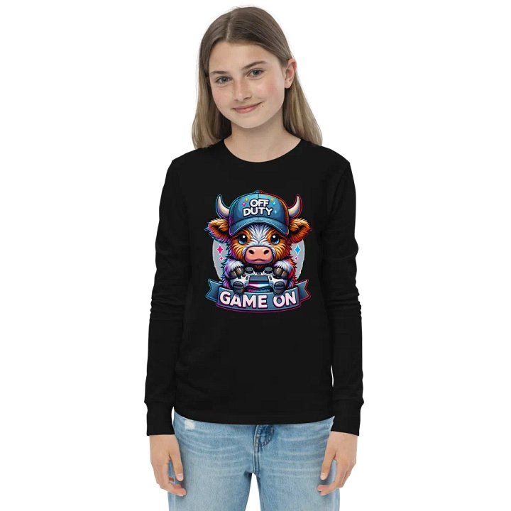 Off Duty Gaming Cow Youth Long Sleeve T-Shirt product image (8)