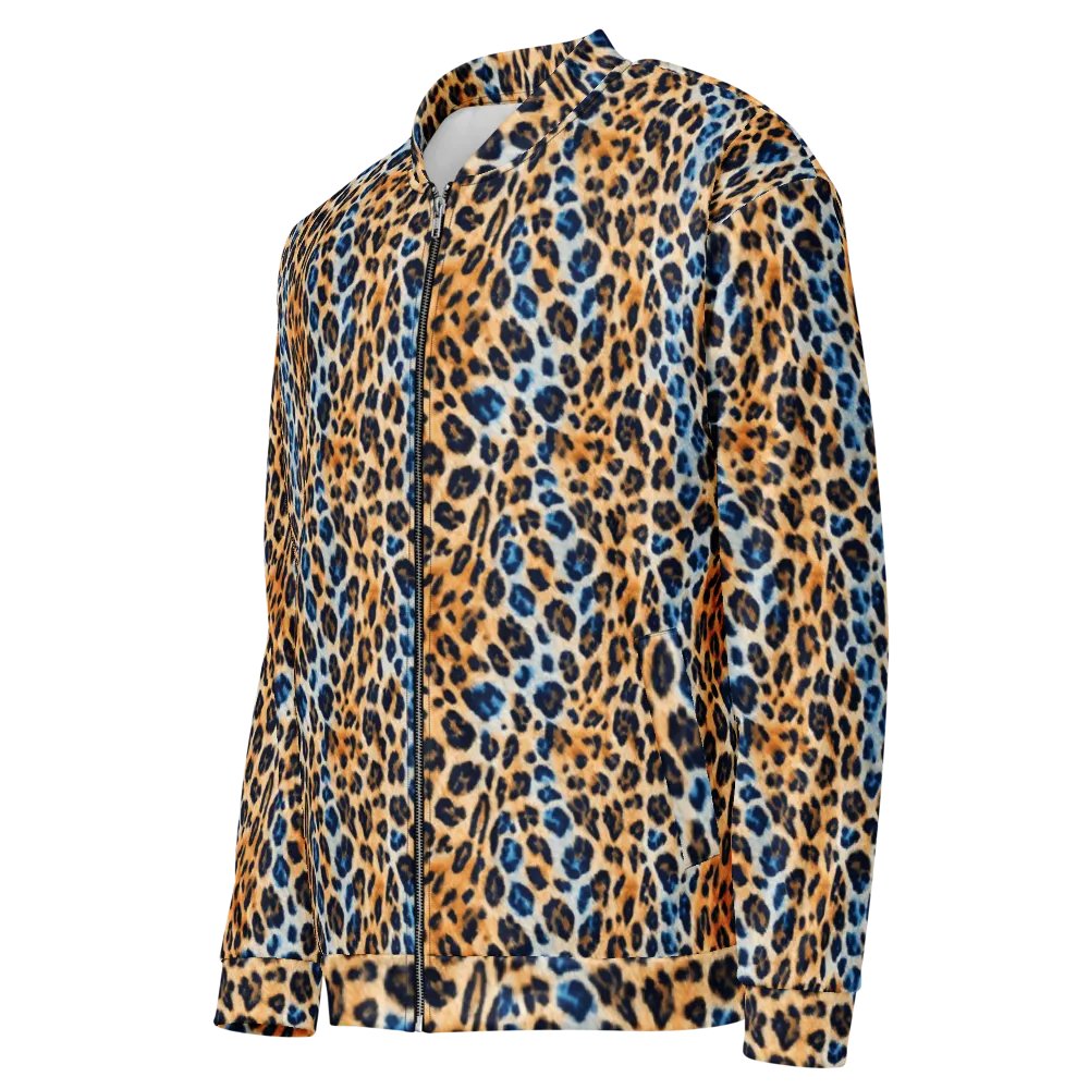 Blue Brown Leopard Bomber Jacket product image (3)
