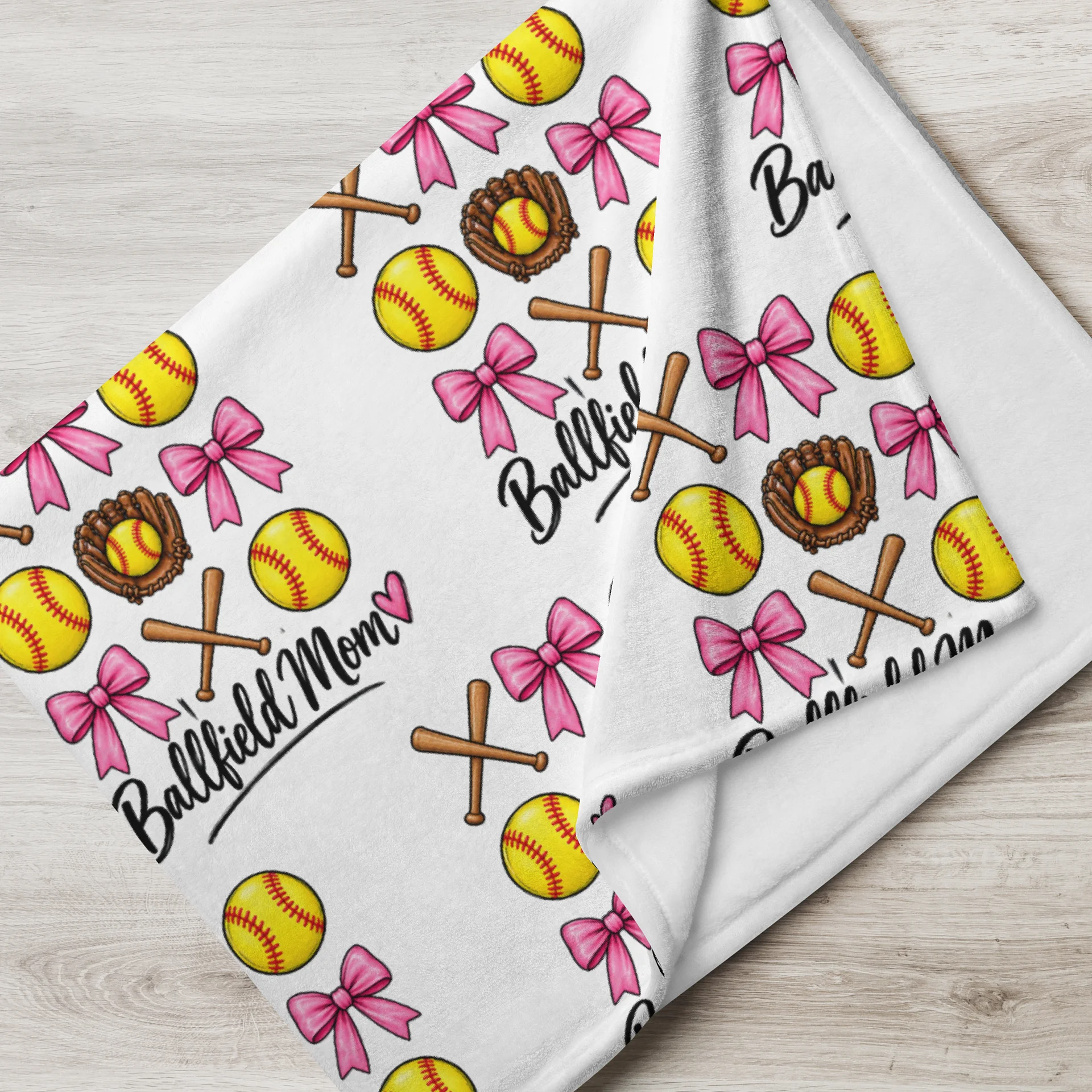 Softball Tic-Tac-Toe Throw Blanket | Pink Bow Ballfield Mom Bleacher Blanket product image (2)
