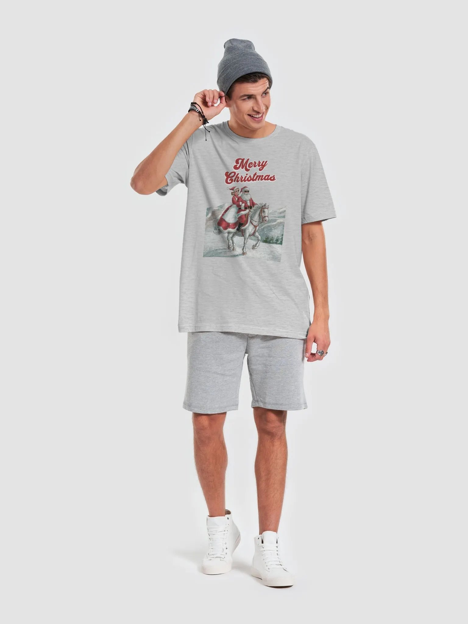 Mr. and Mrs. Santa Claus Horse Riding T-shirt product image (36)