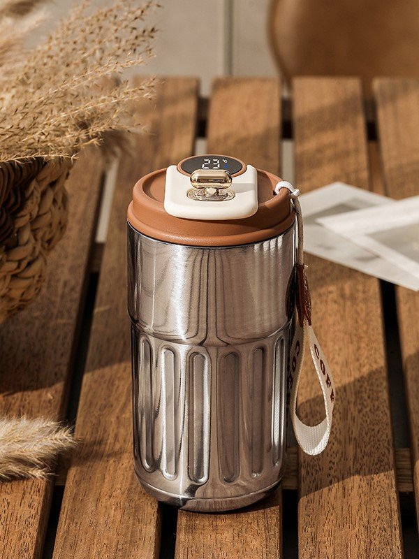 Smart Coffee Tumbler with LED Temperature Display - Insulated Leak-Proof Travel Mug with Wrist Strap - Modern Aesthetic Stainless Steel Thermal Cup product image (9)