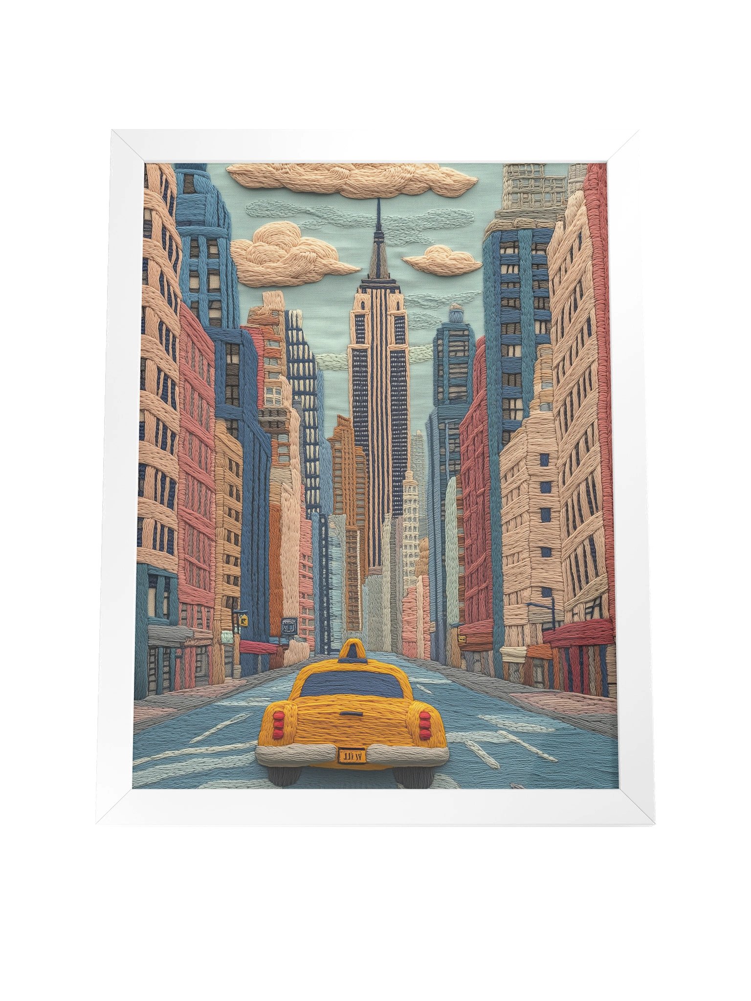 A Yellow Cab in New York | Embroidery-Style Wall Art — Framed Print product image (12)