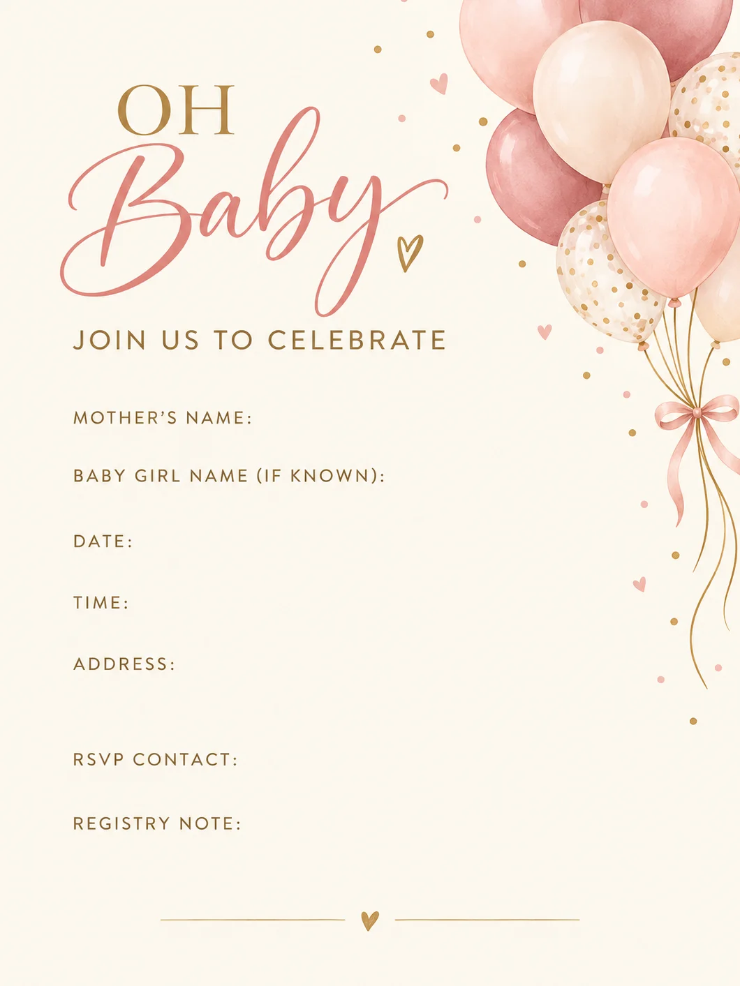 Blush Pink Baby Shower Invitation Template, Editable Canva Invite, Baby Girl Balloon Shower Invitation, Printable Digital Download product image (1)
