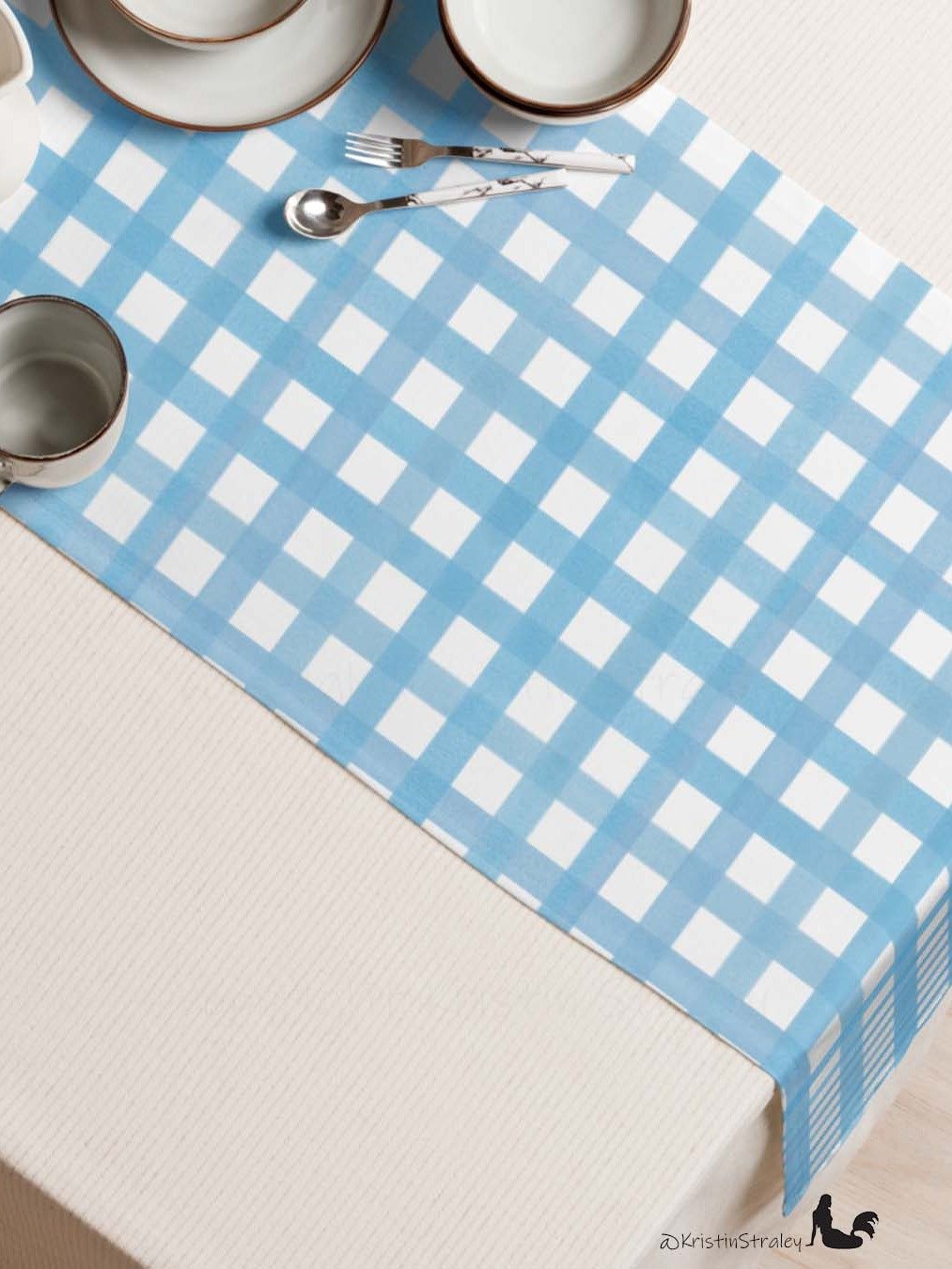 Blue Gingham Checker on White Table Runner product image (3)