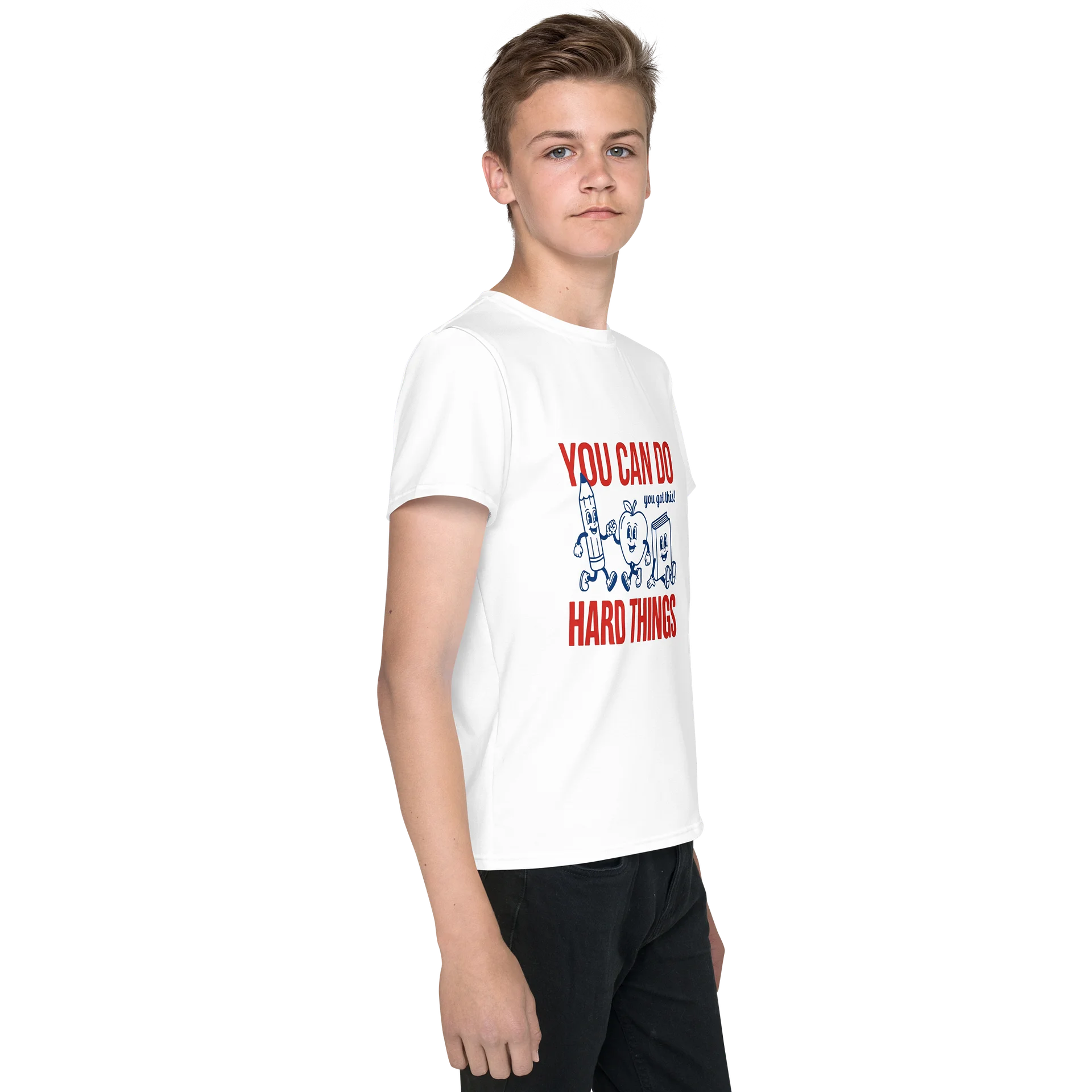 You Can Do Hard Things T-Shirt, Motivational Retro School Tee with Pencil Apple Book Characters✏️📚 product image (4)