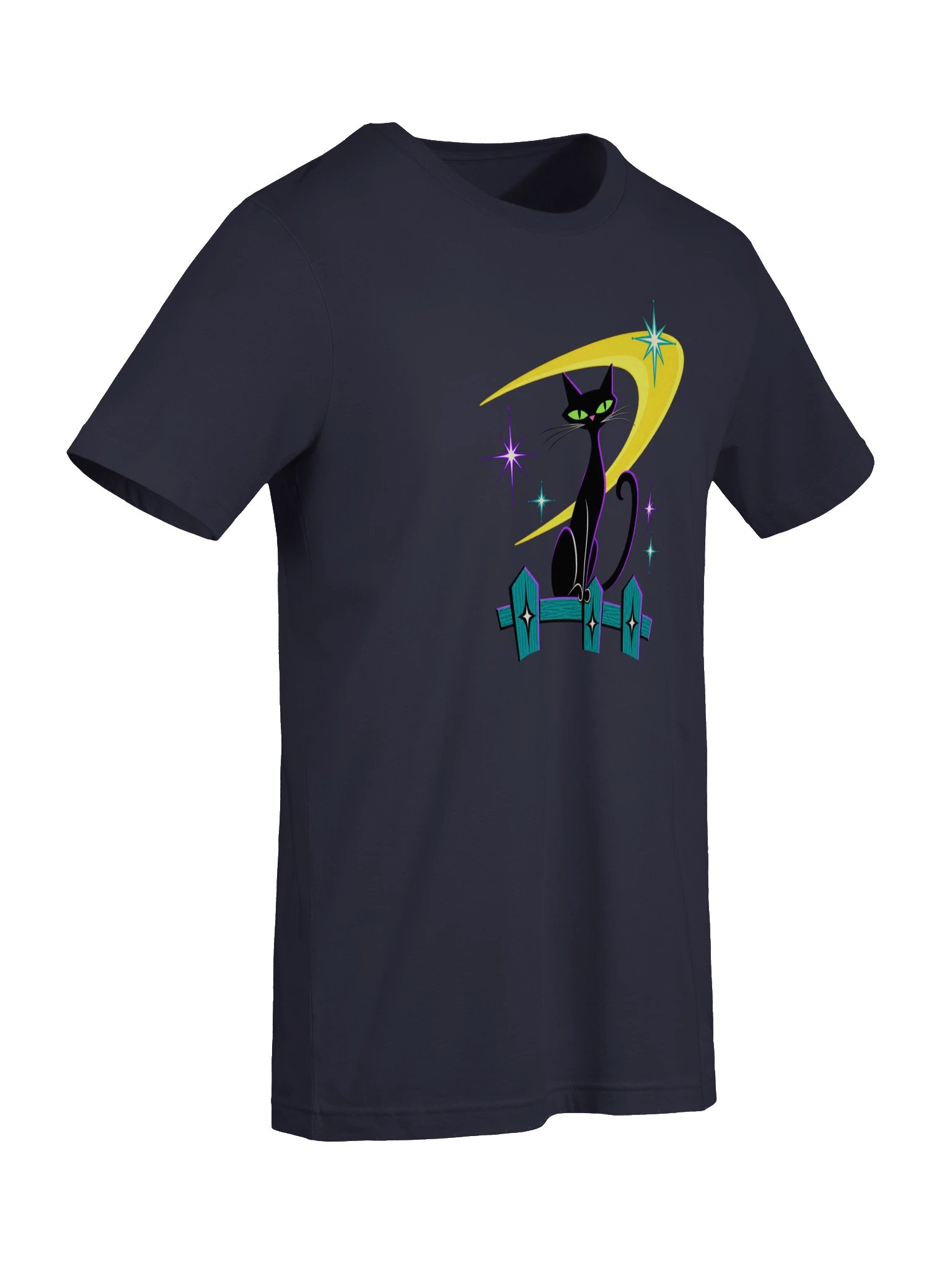 Midnight Atomic Cat Under the Moon Retro T-Shirt product image (31)