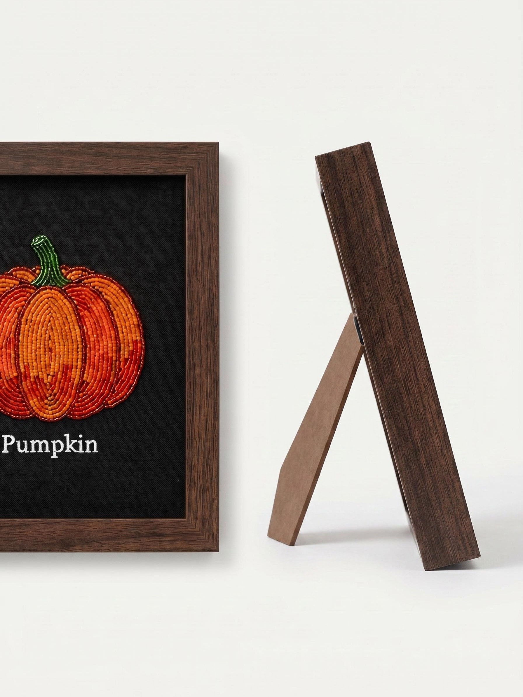 Fairy Tale Pumpkin Beaded Needlepoint Artwork in Rustic Open-Face Frame product image (5)