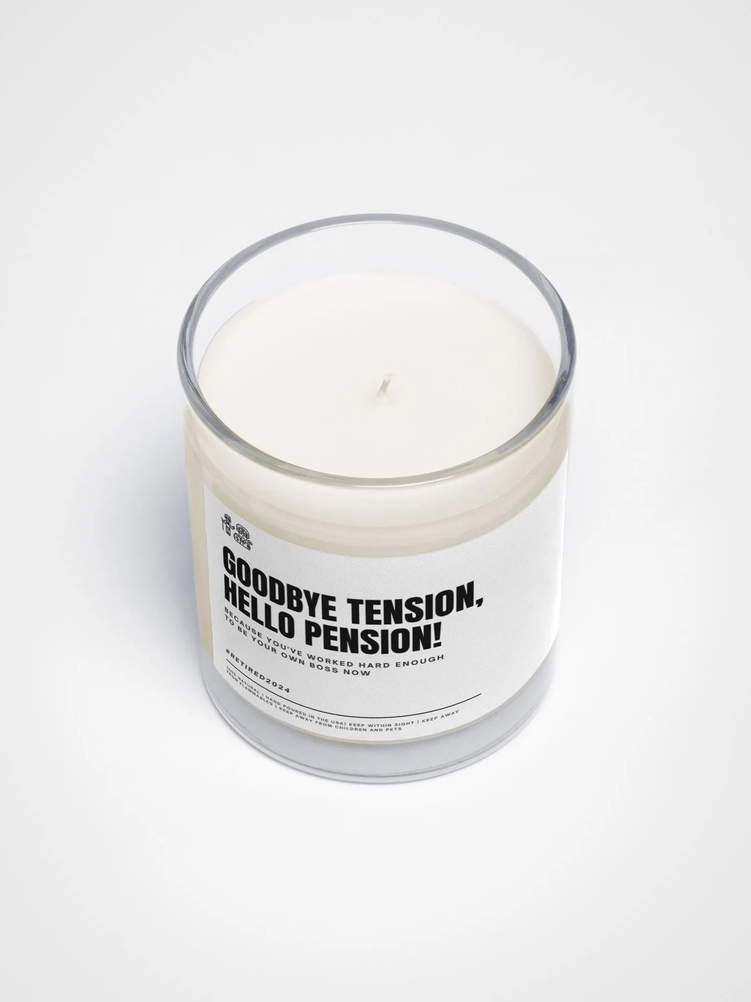 Funny retirement gift for a coworker soy wax vegan candle - Goodbye tension, hello pension product image (5)
