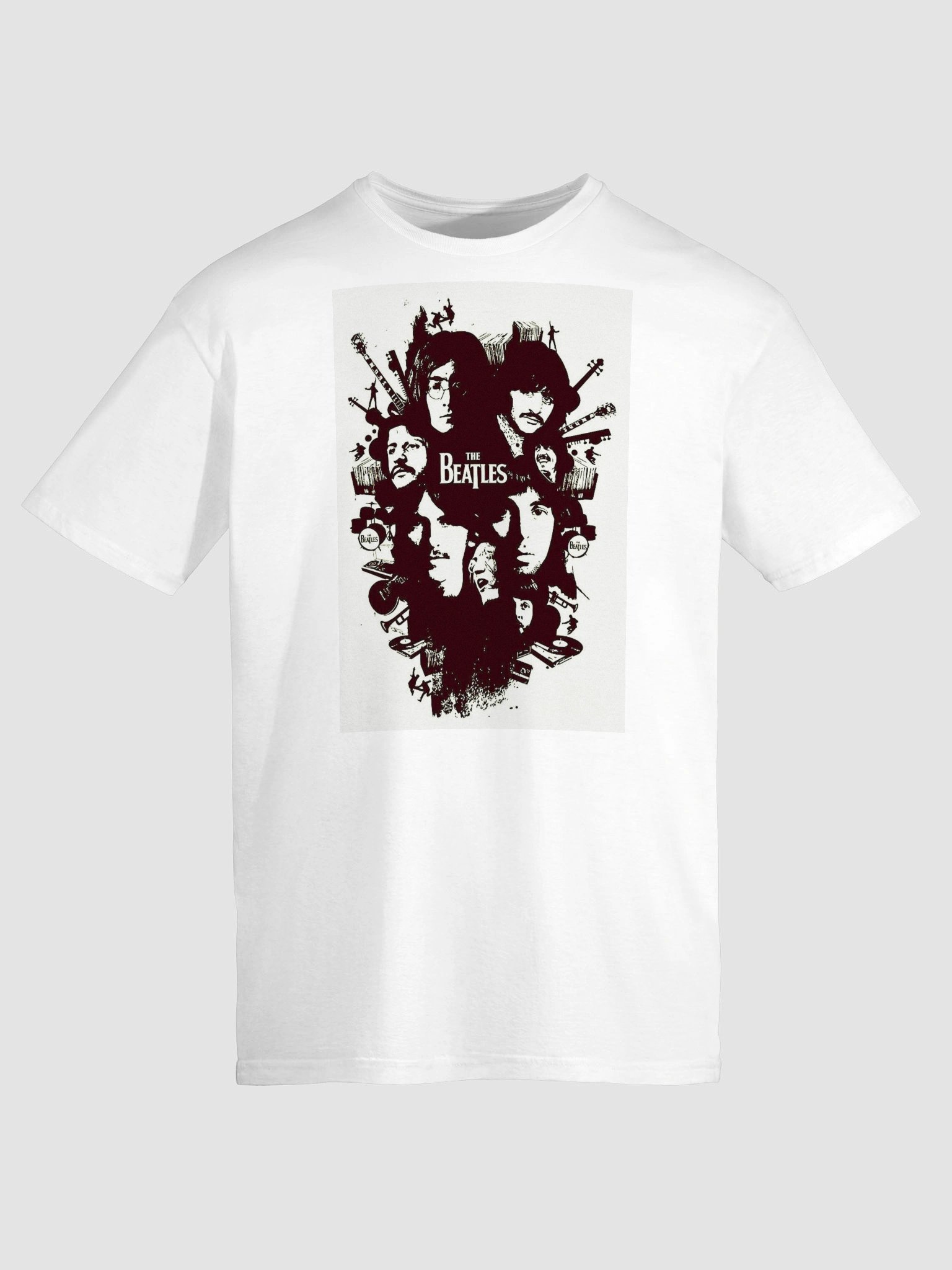The Beatles Illustrated Collage T-Shirt | Monochrome Classic Rock Band Graphic Tee product image (6)