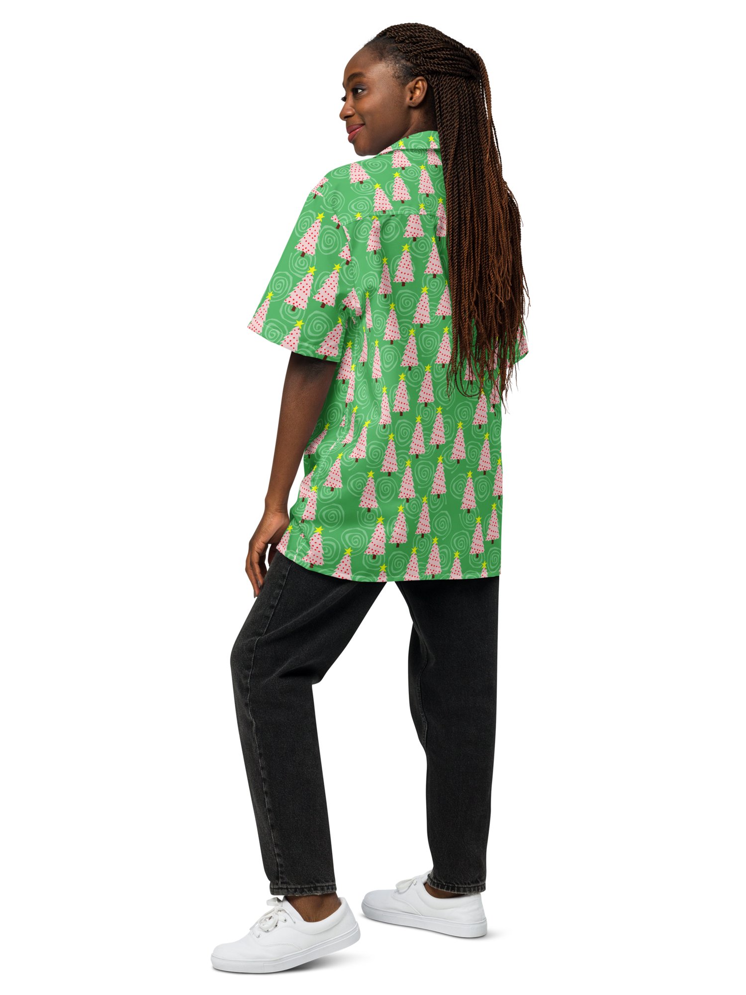 Pink Christmas Trees on Mint Green Oversized Button-Down Shirt product image (5)