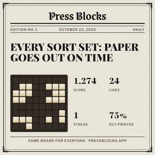 Press Blocks No. 1 · Oct 23
📰 1,274 · 24 lines · 🔥1
⬜⬜🟫⬜⬜⬜⬜⬜
Out-printed 75% of today's printers
pressblocks.app
CLEARLYlogic