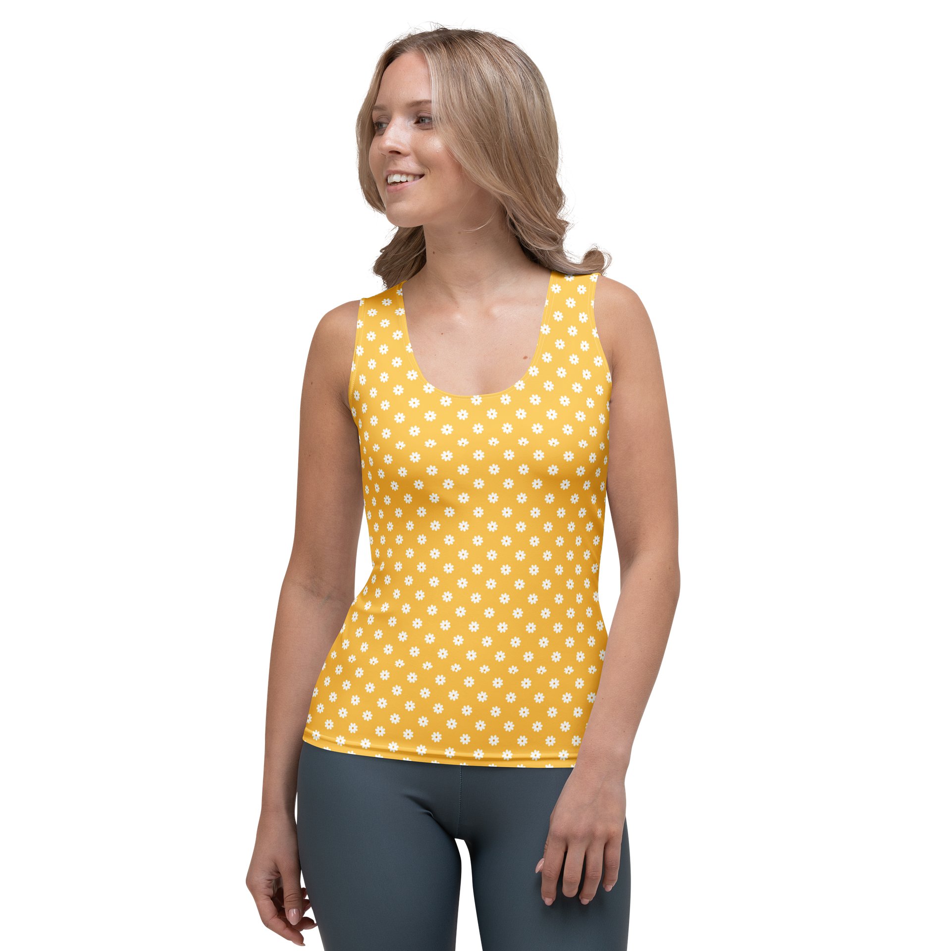 Yellow Daisy All-Over Print Women’s Fitted Tank Top product image (1)